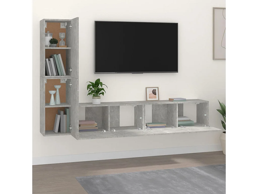 Set de muebles de TV | Gabinetes de TV |  Muebles de salón 4 pzas madera contrachapada gris hormigón