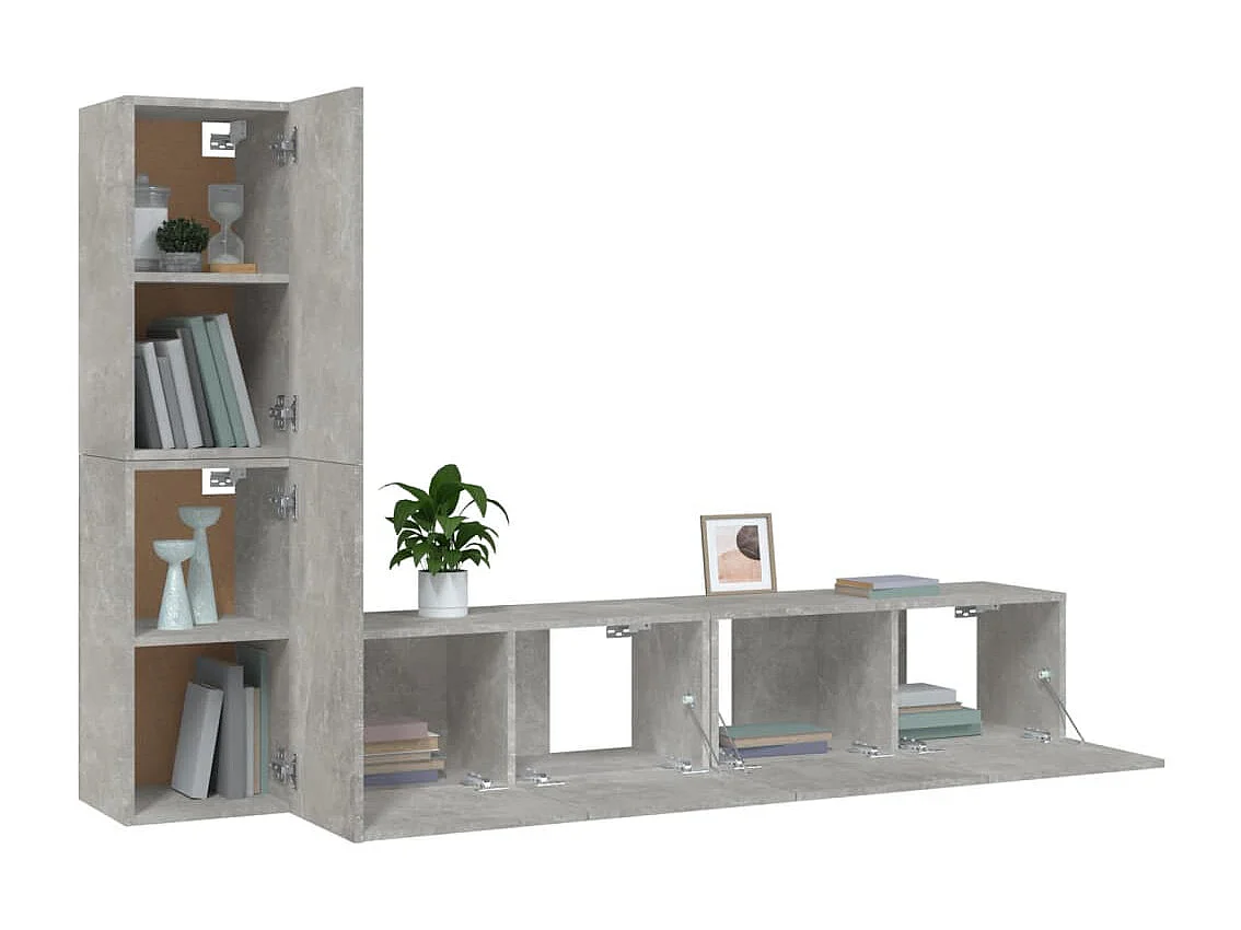 Set de muebles de TV | Gabinetes de TV |  Muebles de salón 4 pzas madera contrachapada gris hormigón