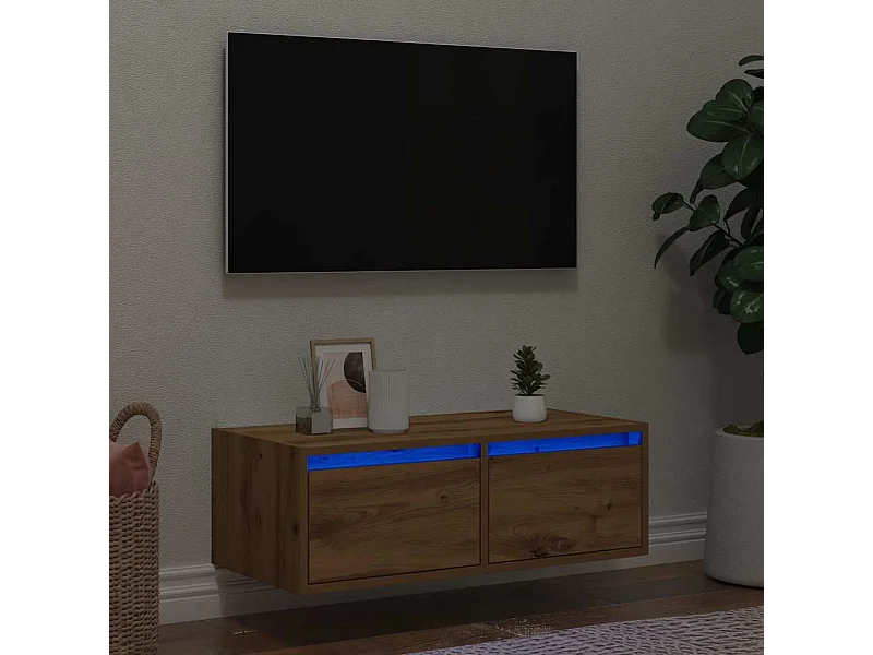 Mueble de TV | Mueble de salón con luces LED roble artisan 75x35,5x25 cm