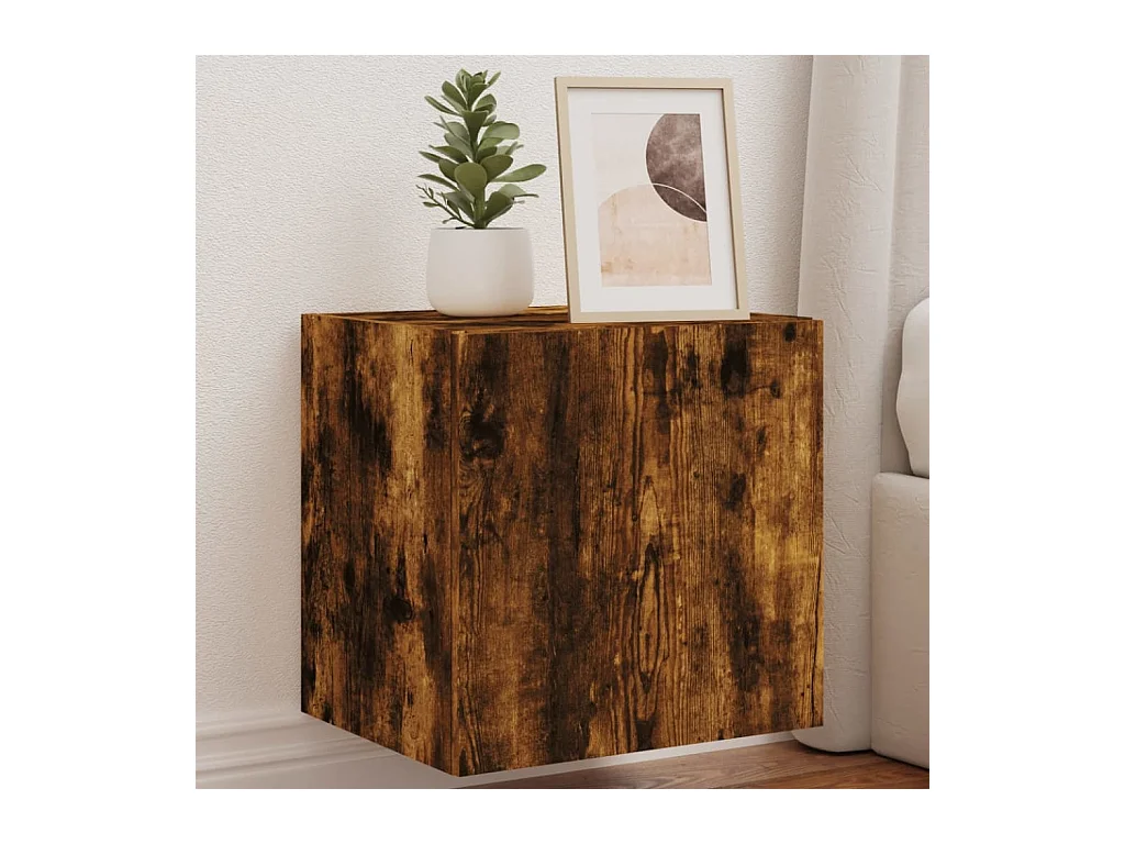Mueble de TV | Mueble de salón de pared con luces LED roble ahumado 40,5x35x40 cm