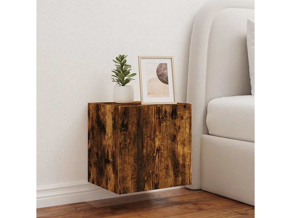 Mueble de TV | Mueble de salón de pared con luces LED roble ahumado 40,5x35x40 cm