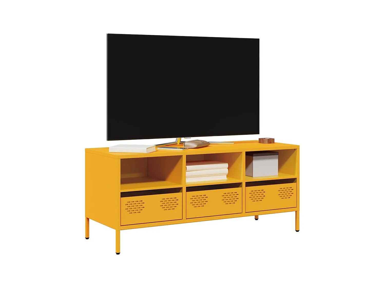 Mueble para TV  | Gabinete de TV |  Mueble de salón acero laminado en frío amarillo 101,5x39x43,5 cm
