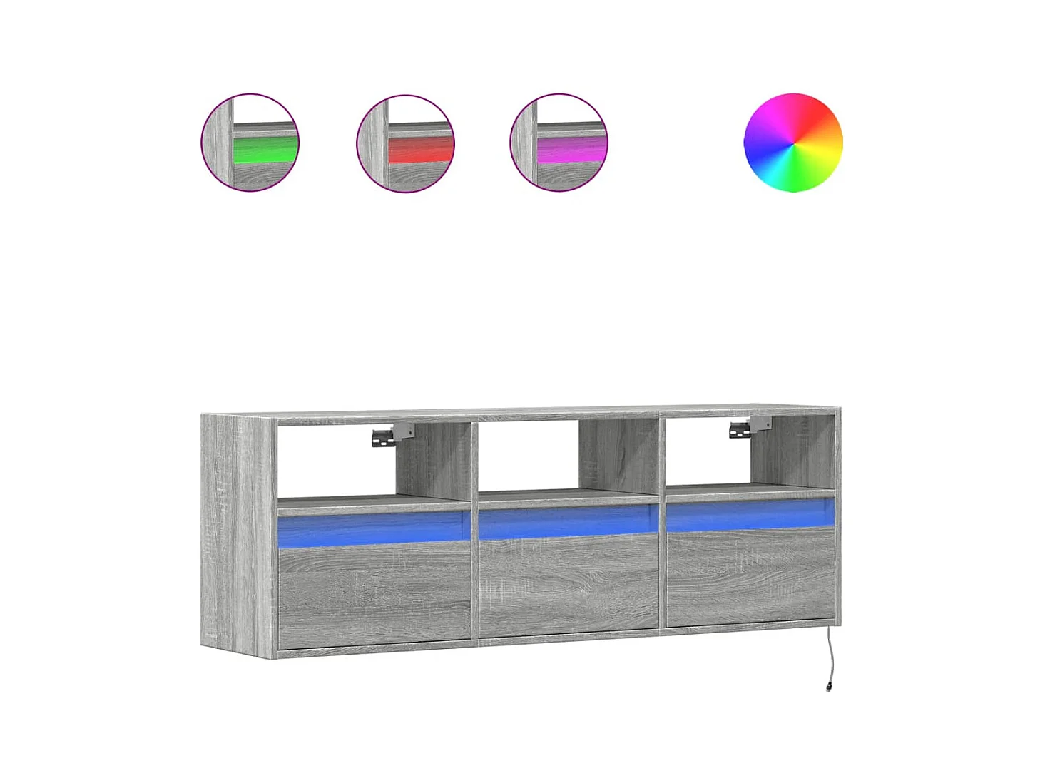 Tv-wandmeubel | TV-kast | Tv-Bank met LED-verlichting 130x31x45 cm grijs sonoma