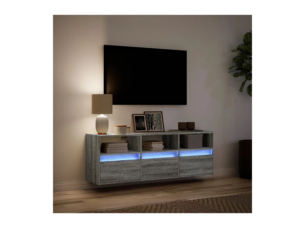 Tv-wandmeubel | TV-kast | Tv-Bank met LED-verlichting 130x31x45 cm grijs sonoma
