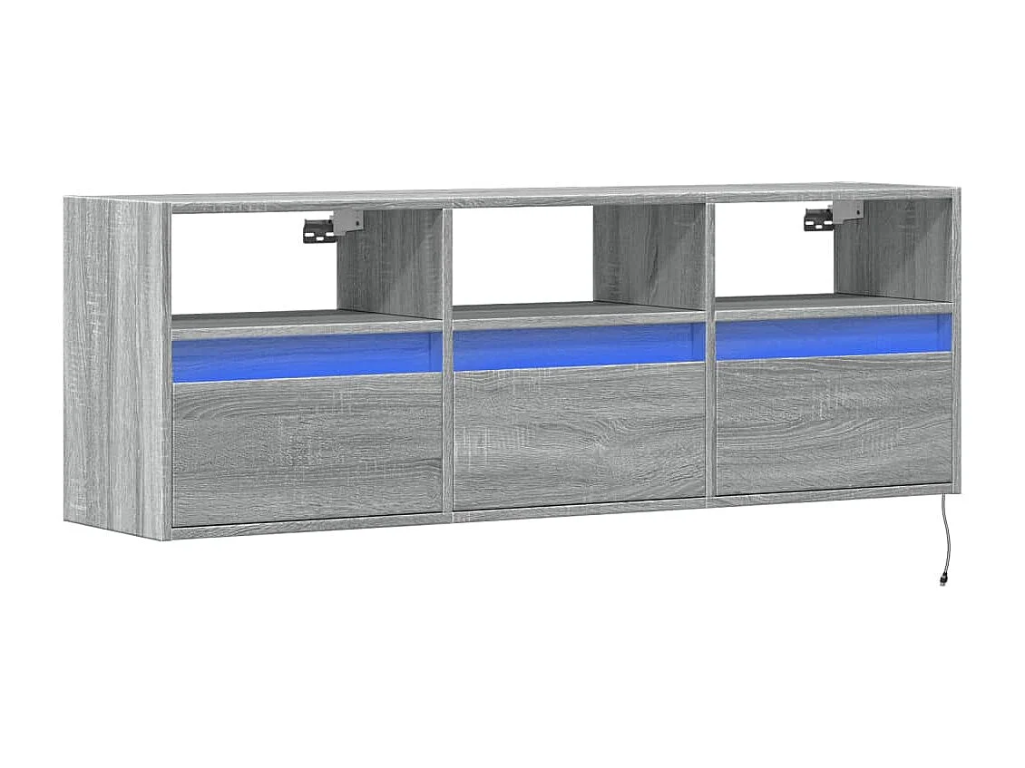 Mueble de TV | Mueble de salón de pared con luces LED gris Sonoma 130x31x45 cm