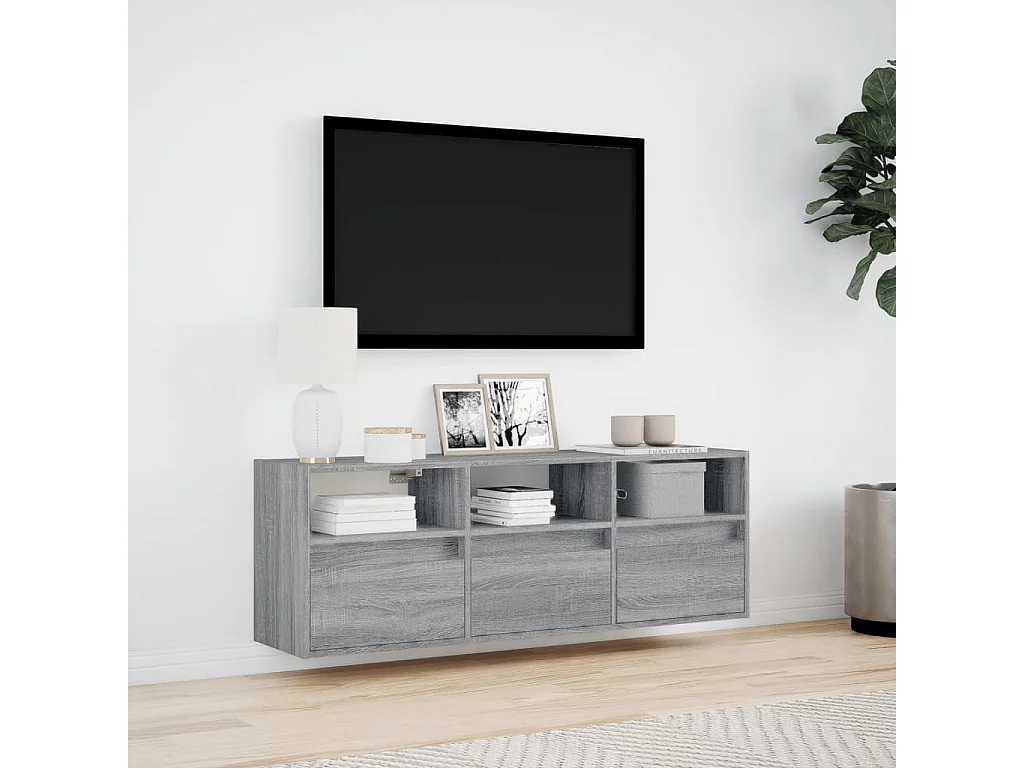 Mueble de TV | Mueble de salón de pared con luces LED gris Sonoma 130x31x45 cm