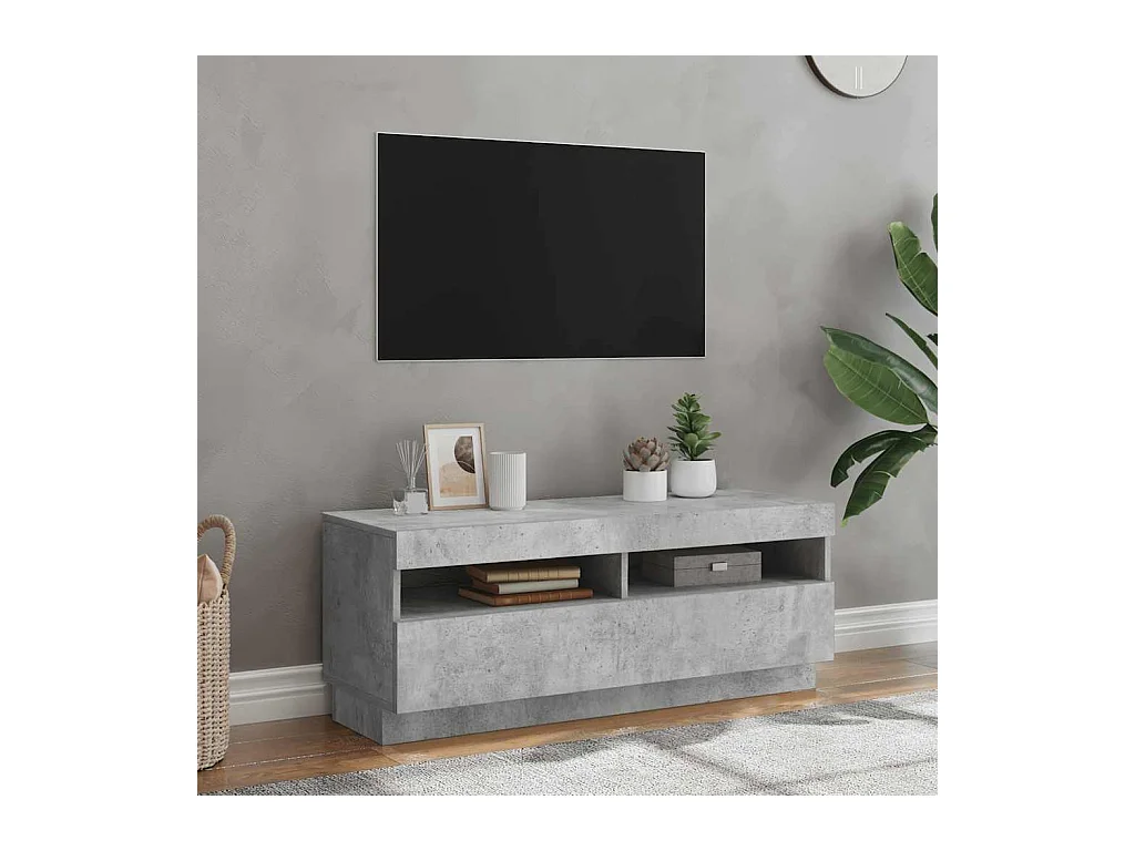 Meuble TV | Banc TV | Armoire TV avec lumières LED gris béton 100x35x40 cm