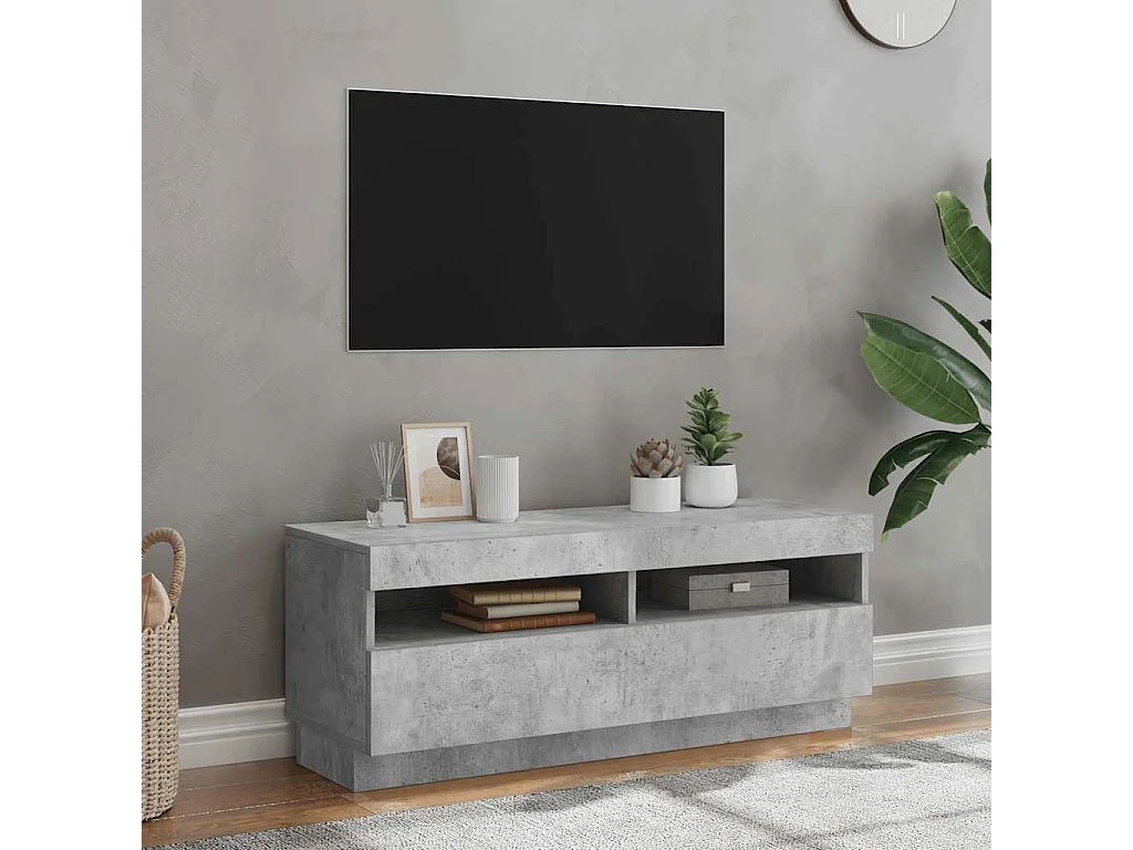 Meuble TV | Banc TV | Armoire TV avec lumières LED gris béton 100x35x40 cm