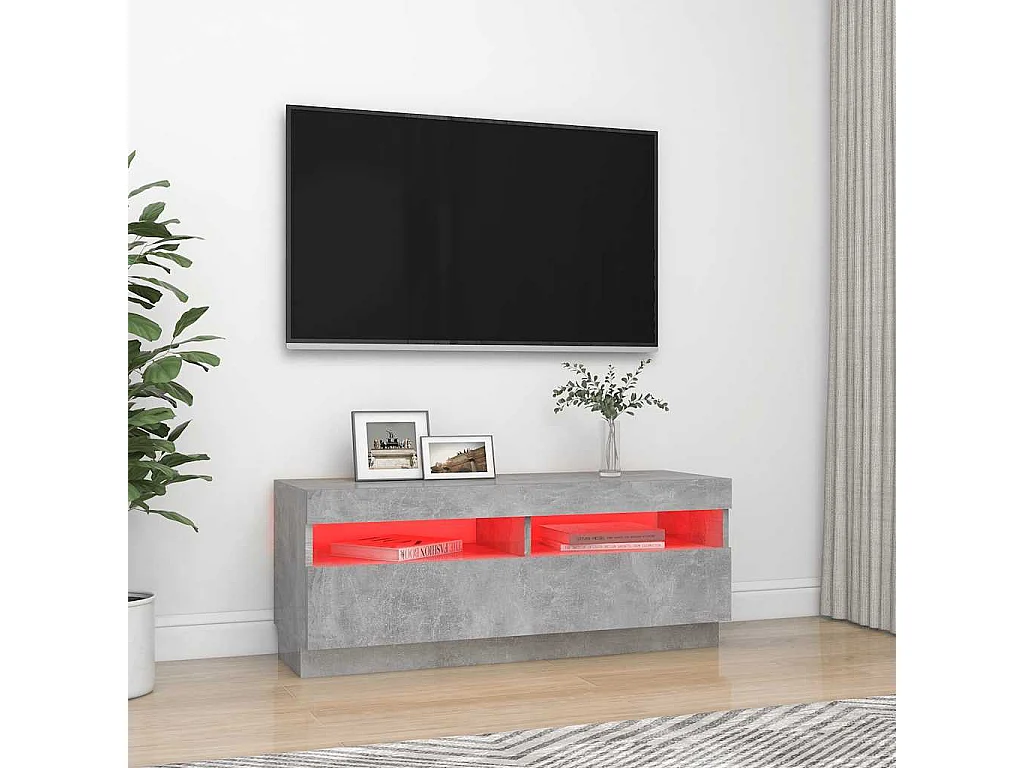 Meuble TV | Banc TV | Armoire TV avec lumières LED gris béton 100x35x40 cm