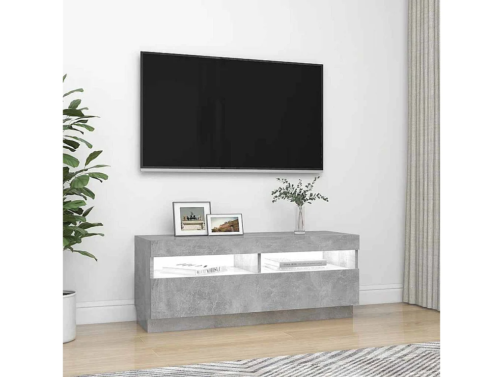 Meuble TV | Banc TV | Armoire TV avec lumières LED gris béton 100x35x40 cm