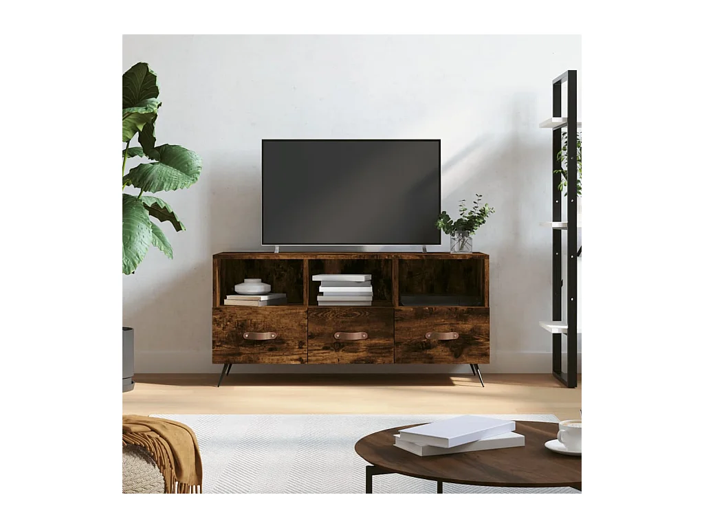 Meuble TV | Banc TV | Armoire TV chêne fumé 102x36x50 cm bois d'ingénierie