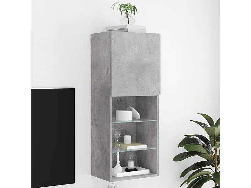 Meuble TV | Banc TV | Armoire TV avec lumières LED gris béton 40,5x30x102 cm