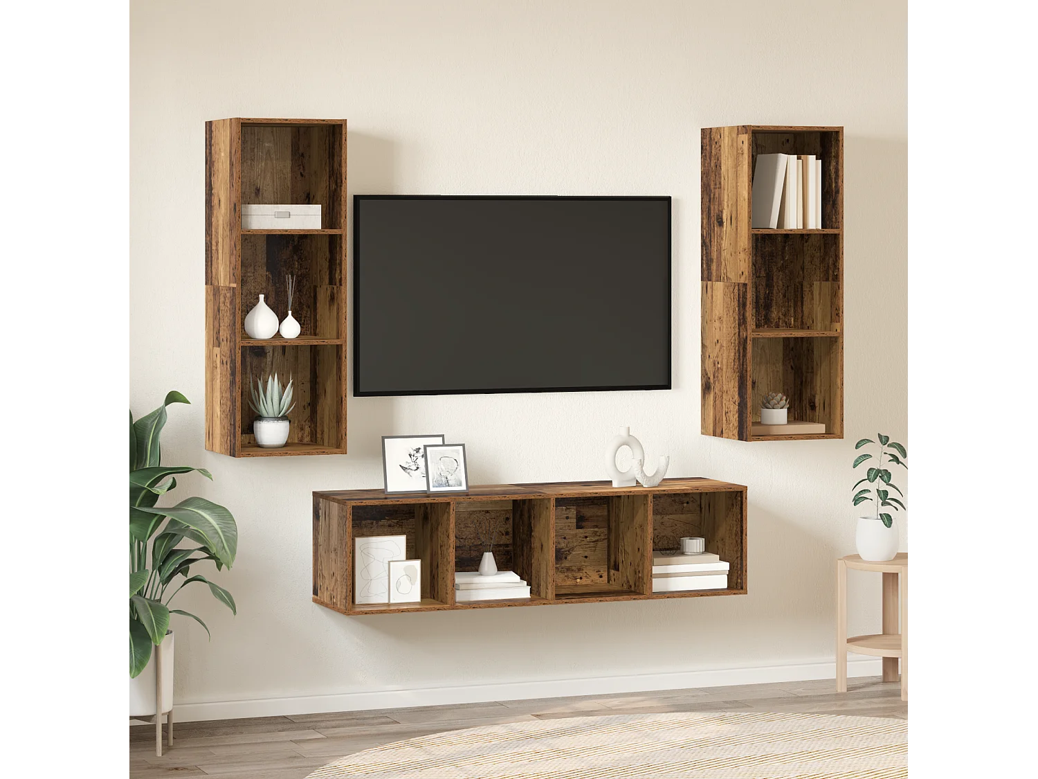 TV-kast | Tv-meubel | Tv-Bank set 3 pcs Oud hout 37 x 37 x 142.5 cm Bewerkt hout
