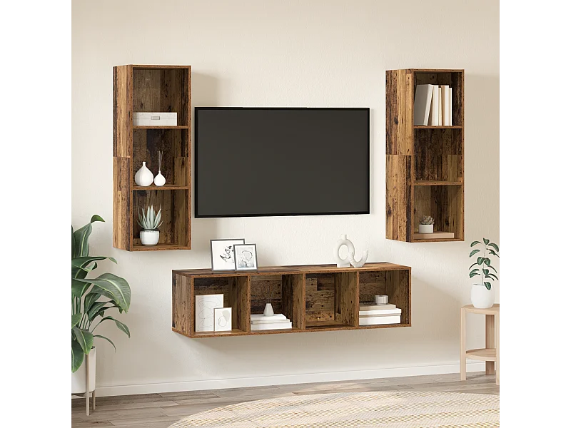 TV-kast | Tv-meubel | Tv-Bank set 3 pcs Oud hout 37 x 37 x 142.5 cm Bewerkt hout