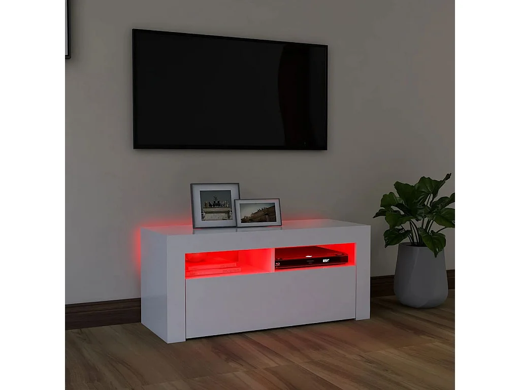 Mueble de TV | Mueble de salón con luces LED blanco 90x35x40 cm