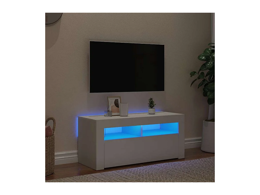 Meuble TV | Banc TV | Armoire TV avec lumières LED blanc 90x35x40 cm