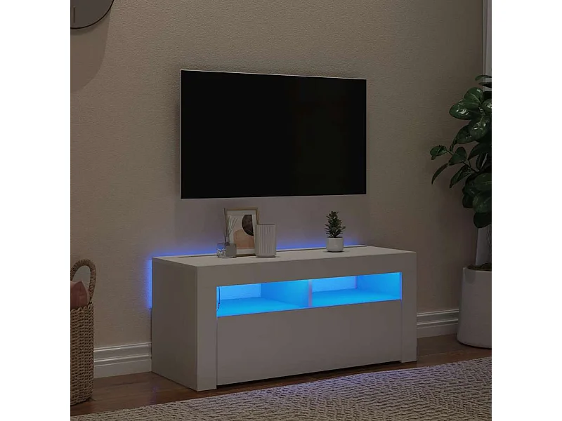 Meuble TV | Banc TV | Armoire TV avec lumières LED blanc 90x35x40 cm