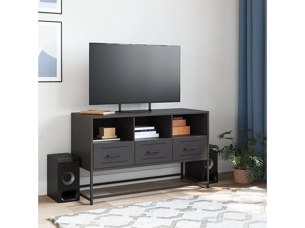 Meuble TV | Banc TV | Armoire TV noir 100,5x39x60,5 cm acier