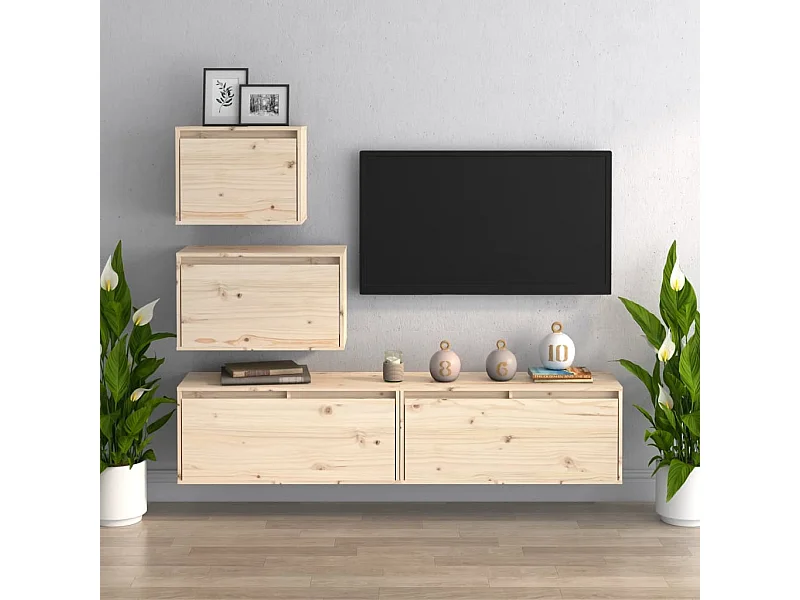 muebles para TV  | Gabinetes de TV |  Muebles de salón 4 piezas madera maciza de pino