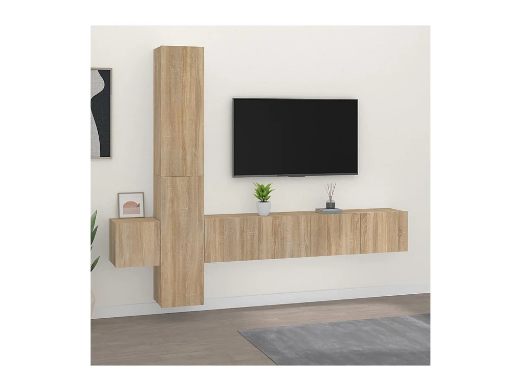 Set de muebles para TV  | Gabinetes de TV |  Muebles de salón 5 pzas madera contrachapada roble Sonoma