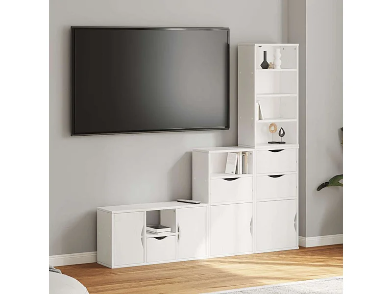 4-delig Tv-meubel | Tv-Bank | TV-kastmet opbergruimte ODDA massief grenenhout wit