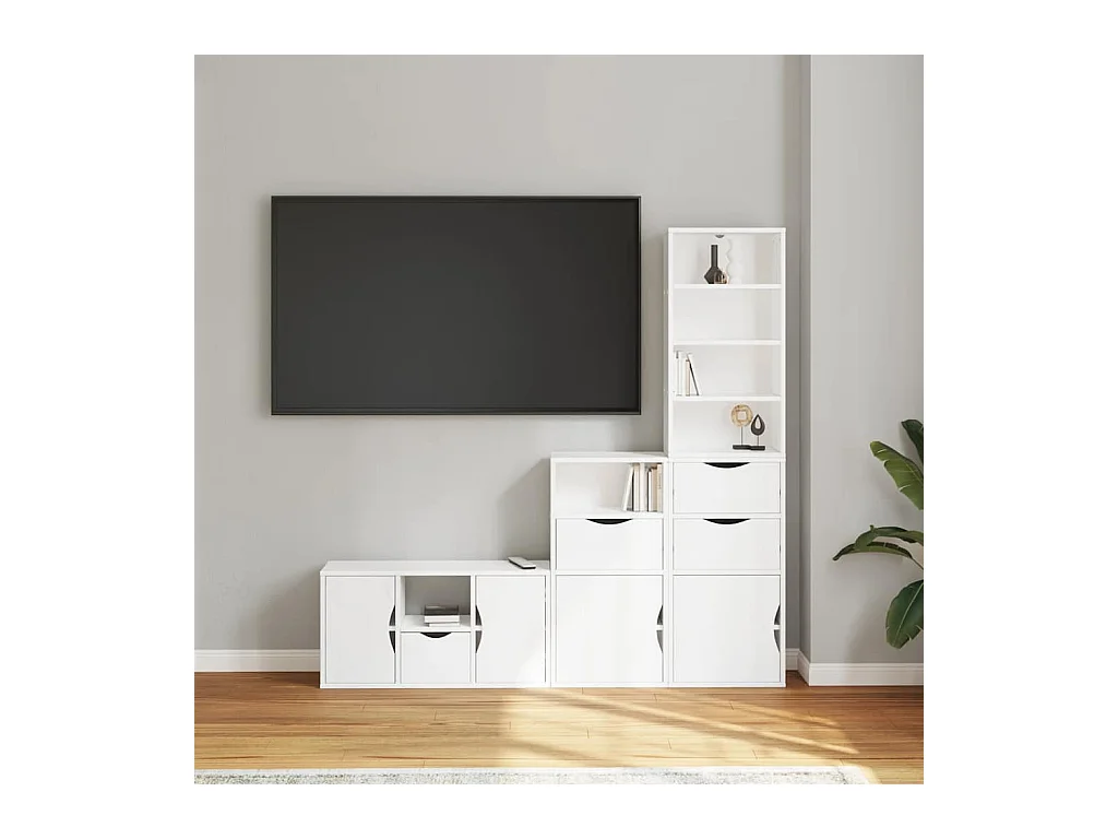 Muebles de TV | Gabinetes de TV |  Muebles de salón 4 uds. con almacenaje "ODDA" blanco madera pino