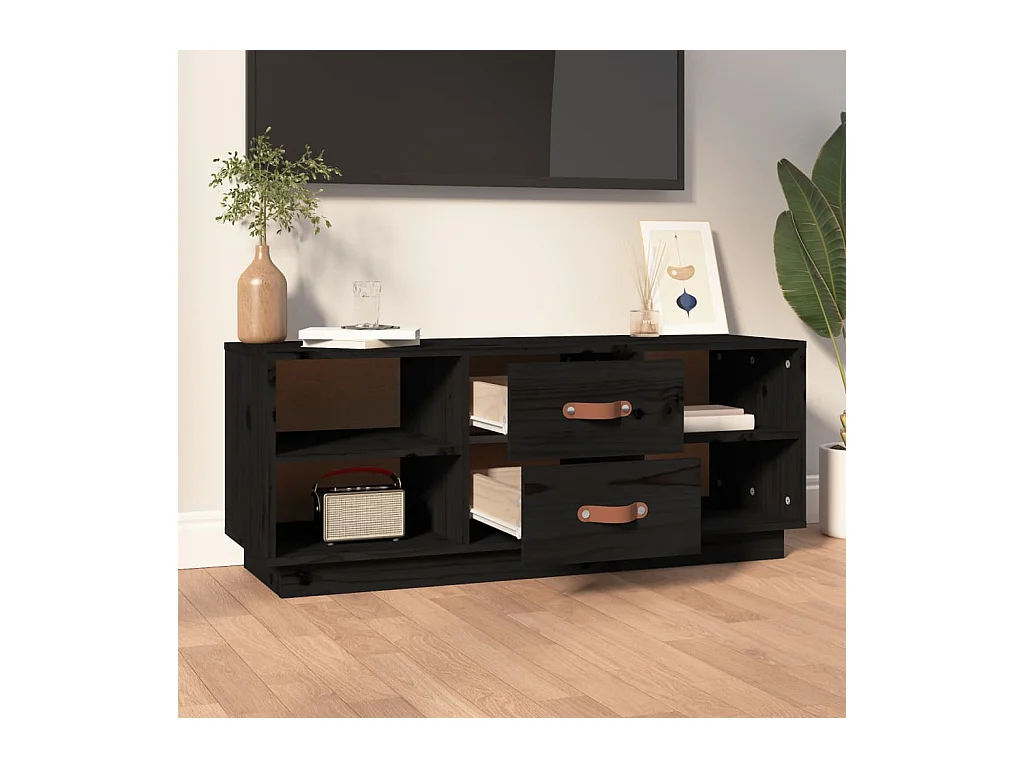 Mueble de TV | Mueble de salón de madera maciza de pino negro 100x34x40 cm