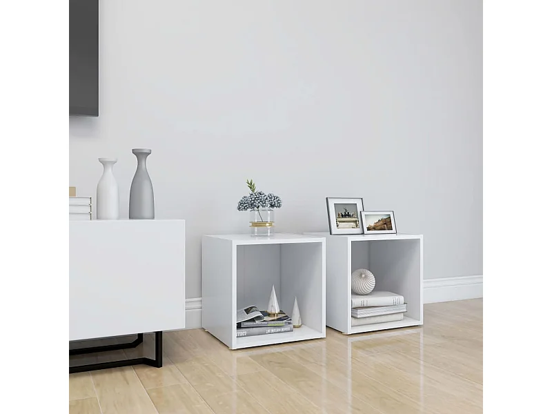 Meubles TV | Bancs TV | Armoires TV 2 pcs Blanc 37x35x37 cm Bois d’ingénierie