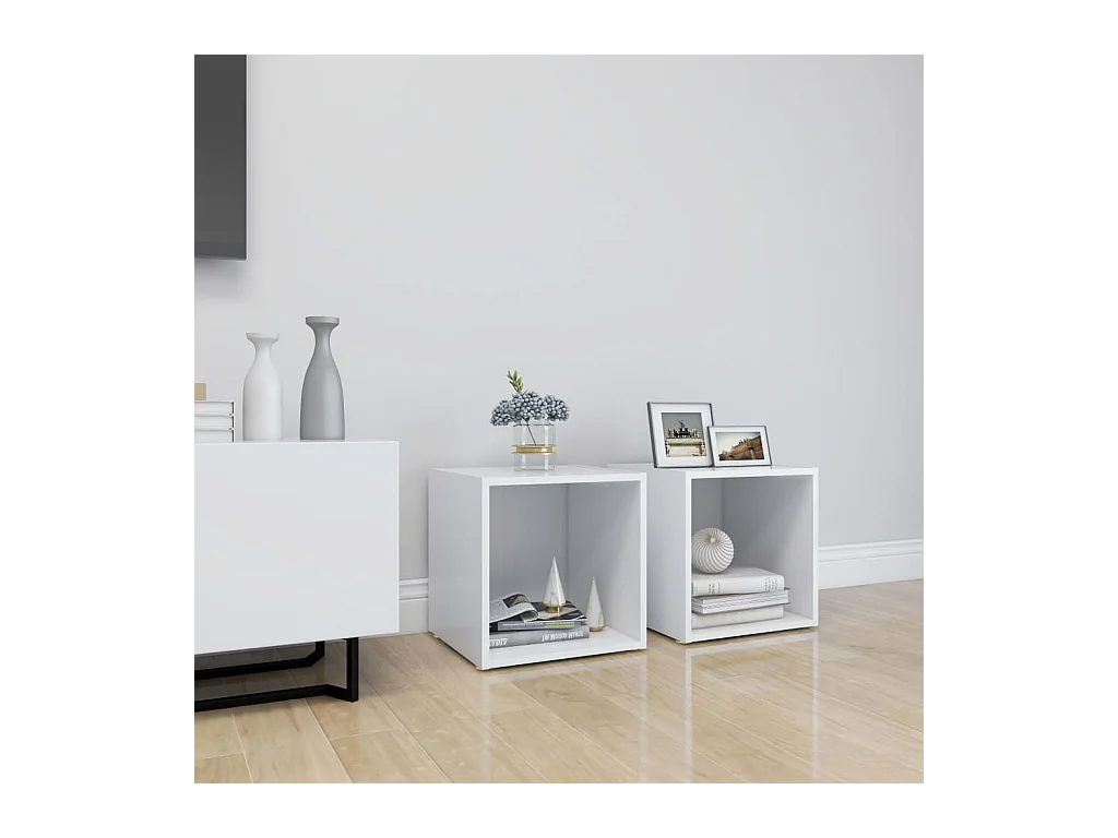 Meubles TV | Bancs TV | Armoires TV 2 pcs Blanc 37x35x37 cm Bois d’ingénierie