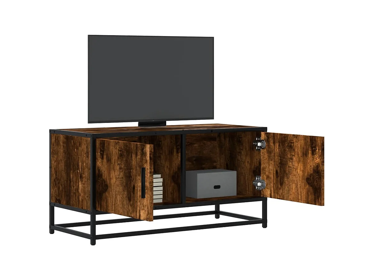 Tv-meubel | Tv-Bank | TV-kast80x34,5x40cm bewerkt hout metaal gerookt eikenkleurig
