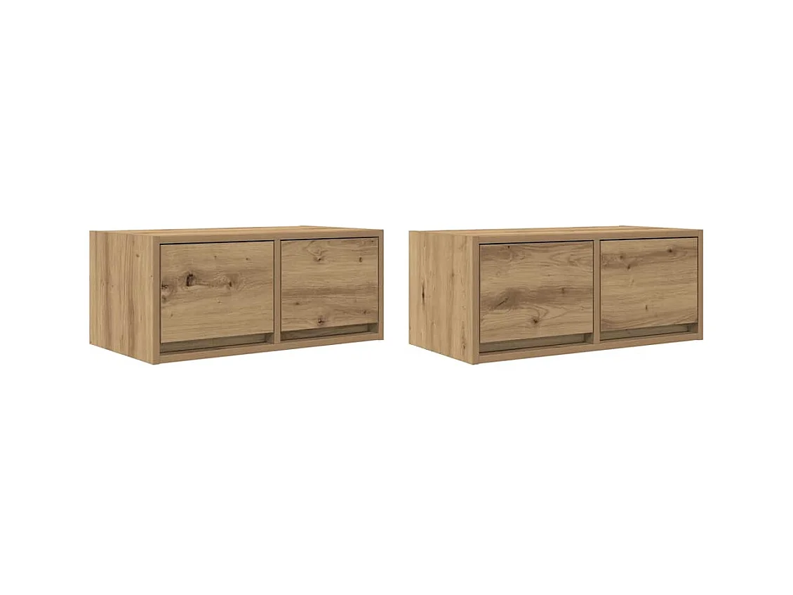 Tv-meubelen | Tv-Banken | TV-kasten 2 st 60x31x25,5 cm bewerkt hout artisanaal eiken