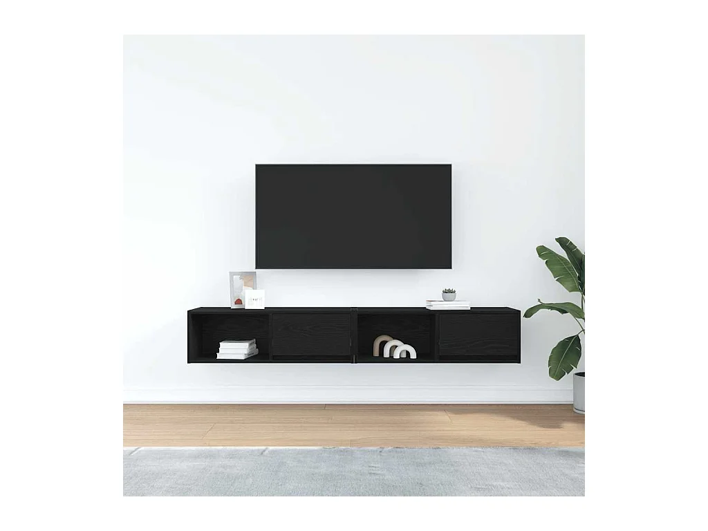 Muebles de TV | Gabinetes de TV |  Muebles de salón 2 uds Roble Negro 80x31x25,5 cm Madera ingeniería