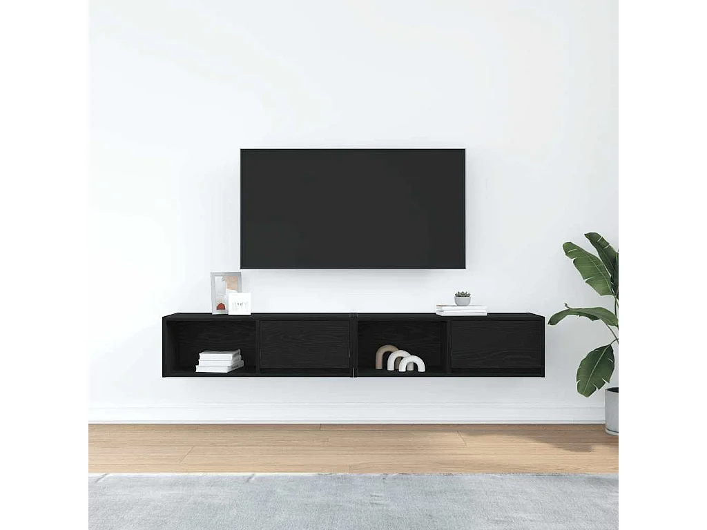 Muebles de TV | Gabinetes de TV |  Muebles de salón 2 uds Roble Negro 80x31x25,5 cm Madera ingeniería