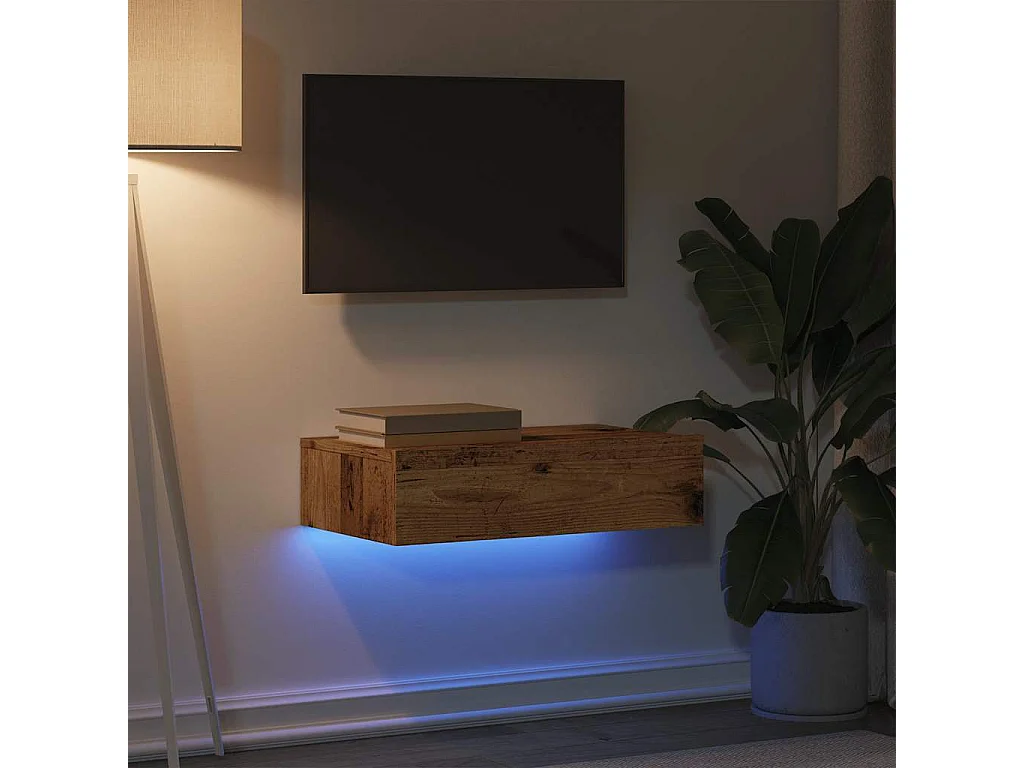 Mueble de TV | Mueble de salón con luces LED envejecida 60x35x15,5 cm