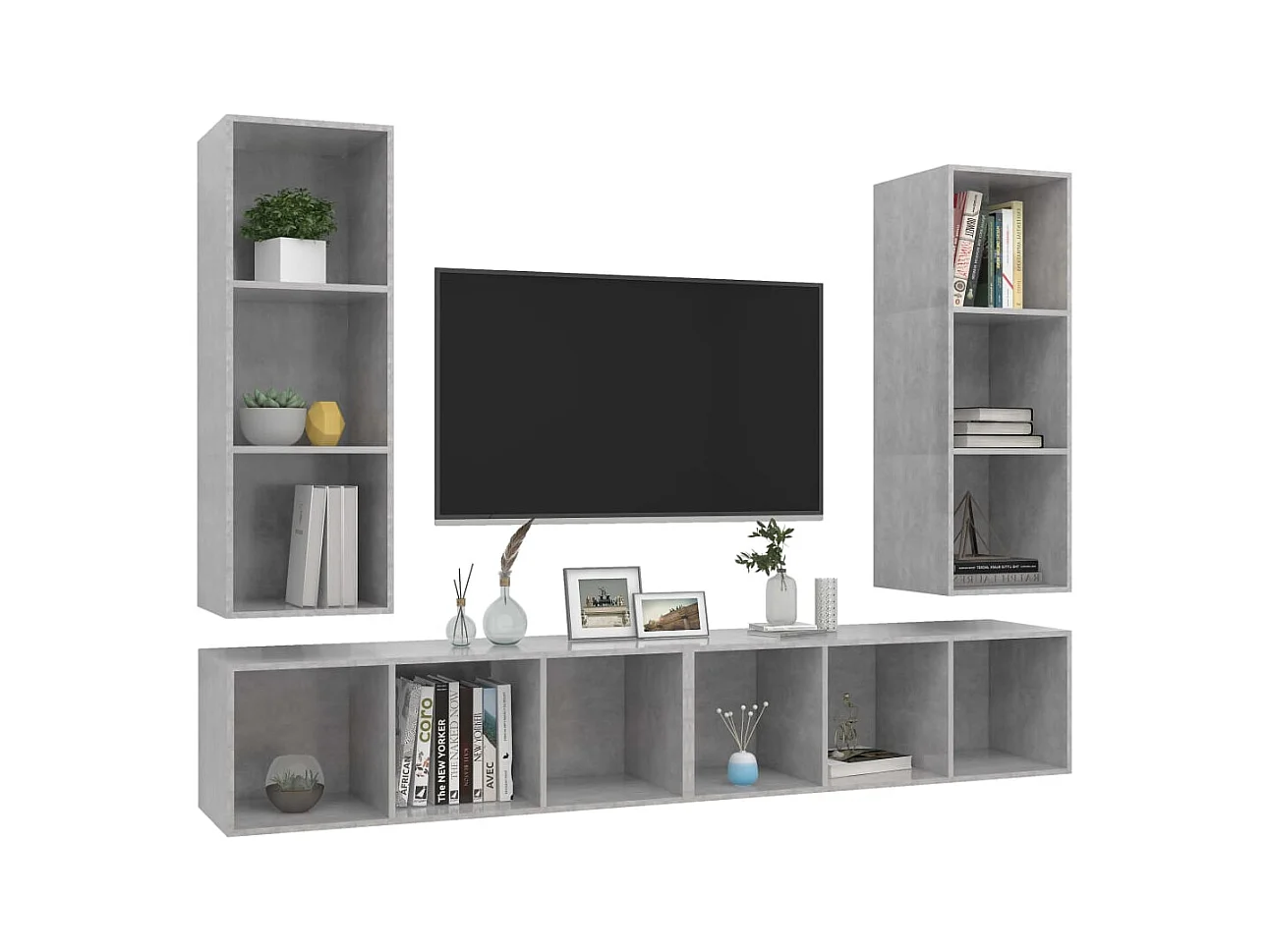 Muebles de salón | Gabinetes de TV |  Muebles de TV de pared 4 pzs madera ingeniería gris hormigón