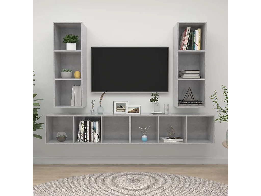 Meubles TV | Bancs TV | Armoires TV muraux 4 pcs Gris béton Bois d'ingénierie