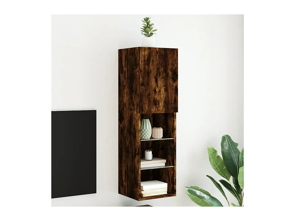 Meuble TV | Banc TV | Armoire TV avec lumières LED chêne fumé 30,5x30x102 cm