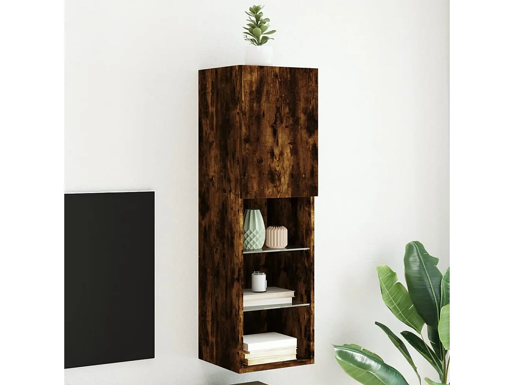 Meuble TV | Banc TV | Armoire TV avec lumières LED chêne fumé 30,5x30x102 cm