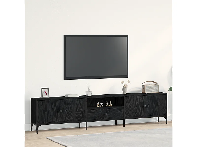 Tv-meubel | Tv-Bank | TV-kastmet lade 200x25x44 cm bewerkt hout zwart eikenkleurig
