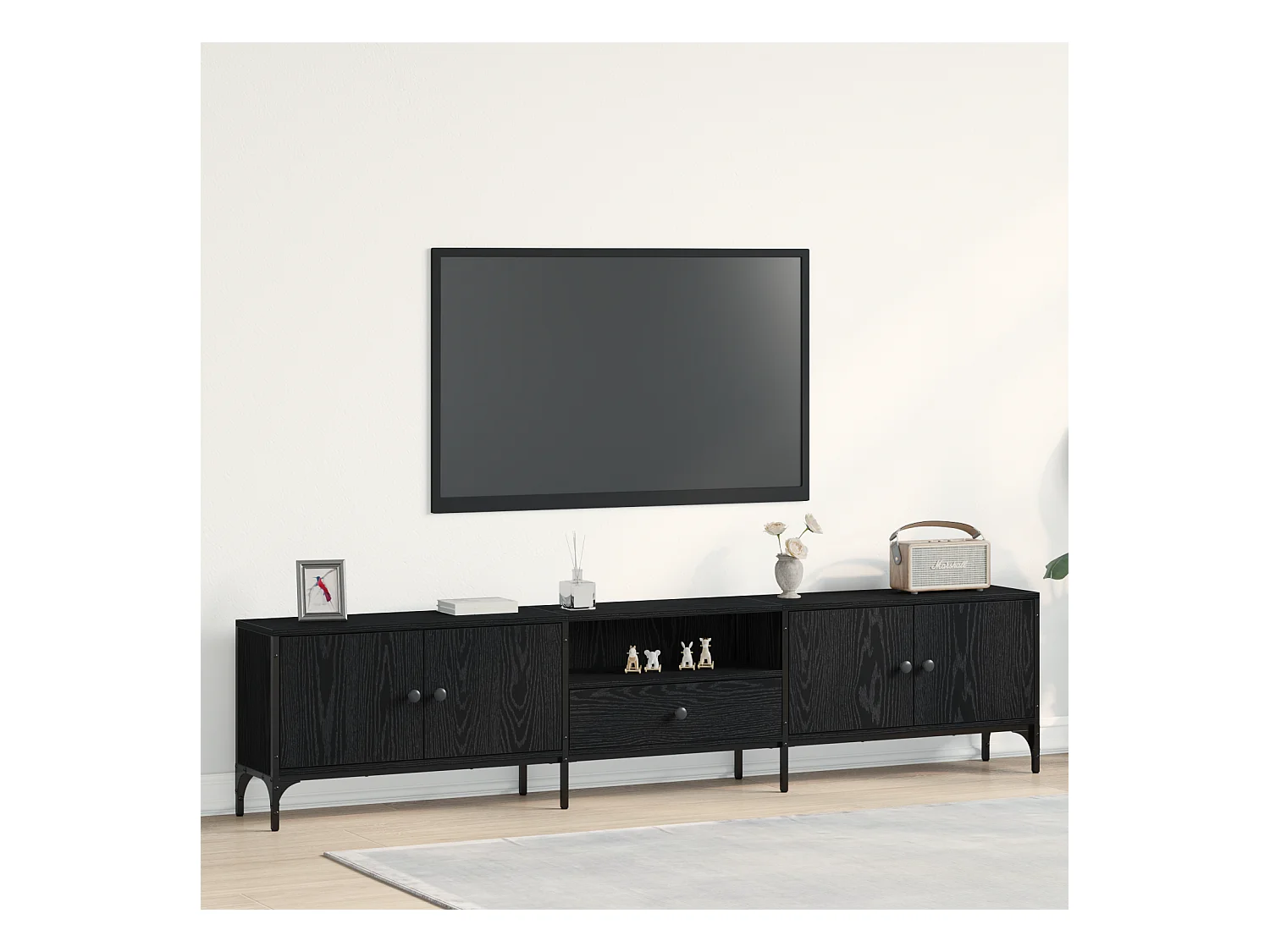 Tv-meubel | Tv-Bank | TV-kastmet lade 200x25x44 cm bewerkt hout zwart eikenkleurig