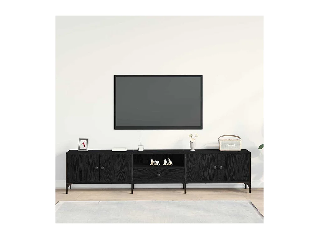 Tv-meubel | Tv-Bank | TV-kastmet lade 200x25x44 cm bewerkt hout zwart eikenkleurig