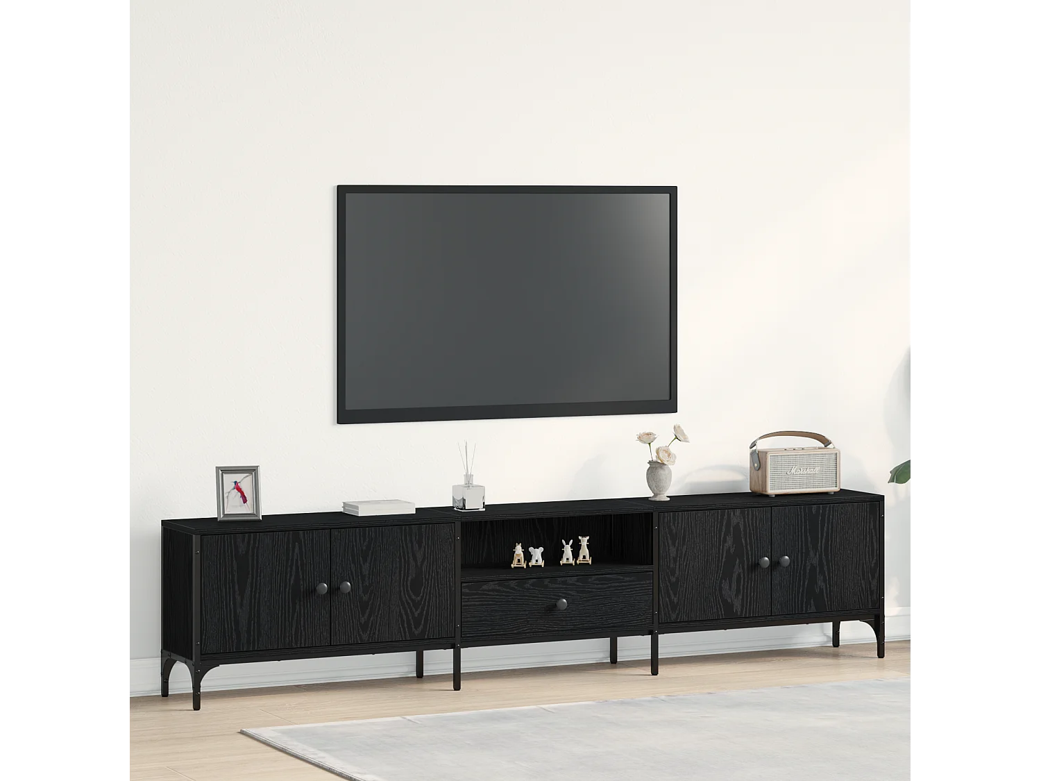 Tv-meubel | Tv-Bank | TV-kastmet lade 200x25x44 cm bewerkt hout zwart eikenkleurig