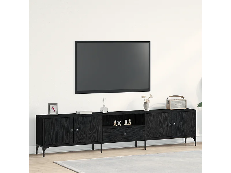 Tv-meubel | Tv-Bank | TV-kastmet lade 200x25x44 cm bewerkt hout zwart eikenkleurig