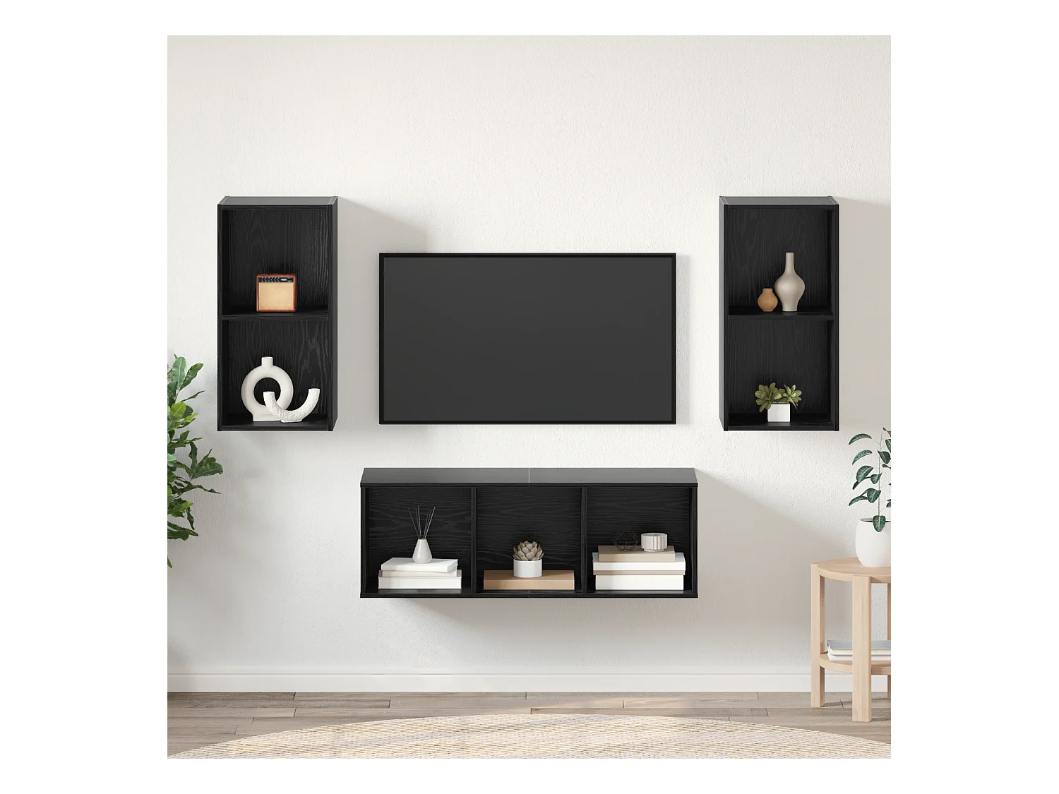 Juego de muebles de TV | Gabinete de TV | Mueble de salón 3 pcs Roble negro Madera contrachapada