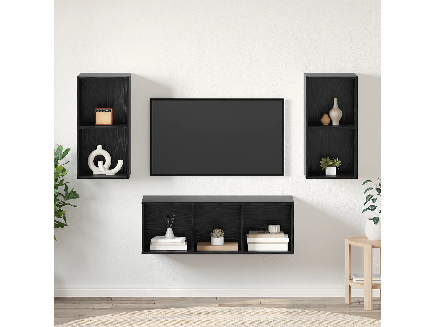 Juego de muebles de TV | Gabinete de TV | Mueble de salón 3 pcs Roble negro Madera contrachapada