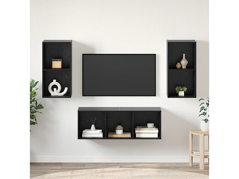 TV-kast | Tv-meubel | Tv-Bank set 3 pcs Zwart eiken 37 x 37 x 107 cm Bewerkt hout