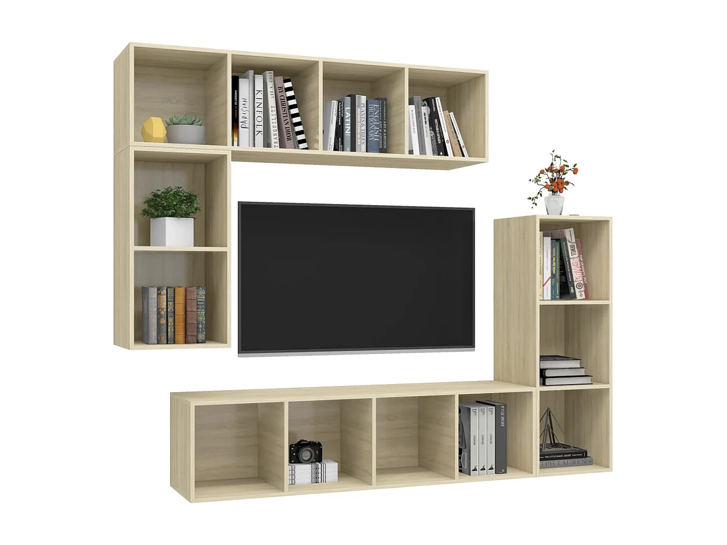 Set de muebles para TV  | Gabinetes de TV |  Muebles de salón 4 pzas madera contrachapada roble Sonoma