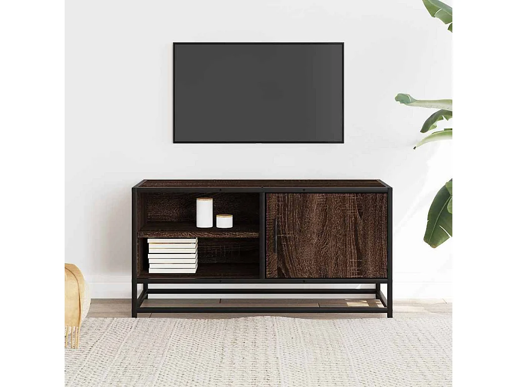 Tv-meubel | Tv-Bank | TV-kast80x34,5x40 cm bewerkt hout metaal bruin eikenkleur