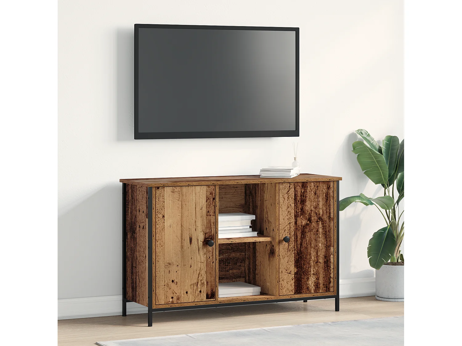 Meuble TV | Banc TV | Armoire TV Artisan Chêne 101x35x65 cm en Bois d'Ingénierie et Acier
