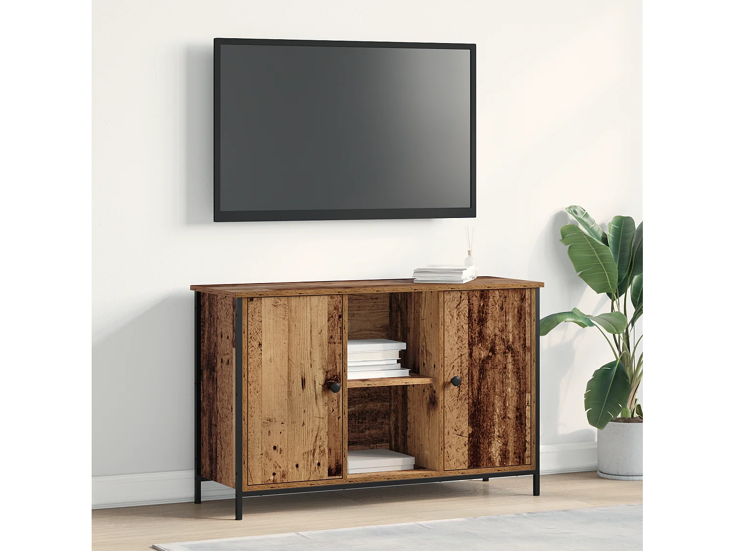 Tv-meubel | Tv-Bank | TV-kast101x35x65 cm bewert hout en staal artisanaal eiken